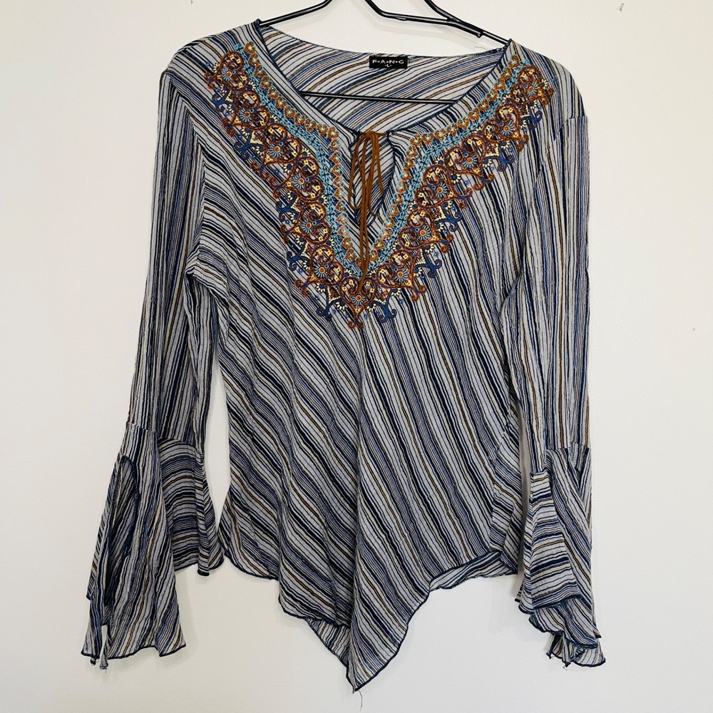 Cowgirl Shirt Women's L Western Boho Festival Bell Sleeve